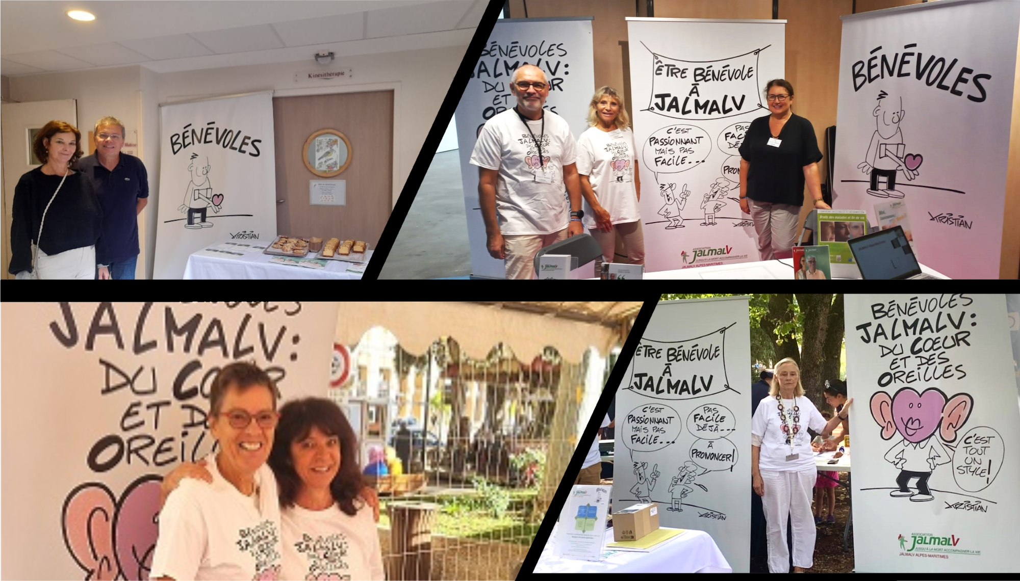Des bénévoles de JALMALV tenant un stand lors d’un forum.